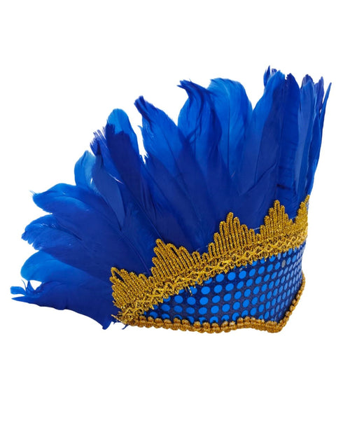 BookMyCostume Carnival Feather Headpiece –  Blue Feather and Sequin Crown, Costume Accessory for Kids and Adults, Party, Festival, Dance Accessory